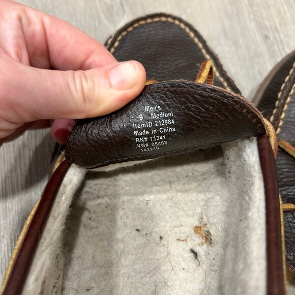 L.L. Bean Men’s Brown Leather Slip On Flannel Lined Handsewn Slippers Size 9 - Picture 6 of 6